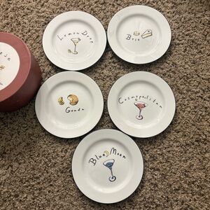 Vintage Pottery Barn Cocktail Martini-themed Appetizer Plates Set of Five